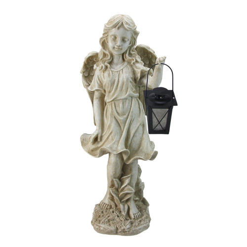 21" Ivory Standing Angel with Tealight Candle Lantern Outdoor Garden Patio Statue - 32230848