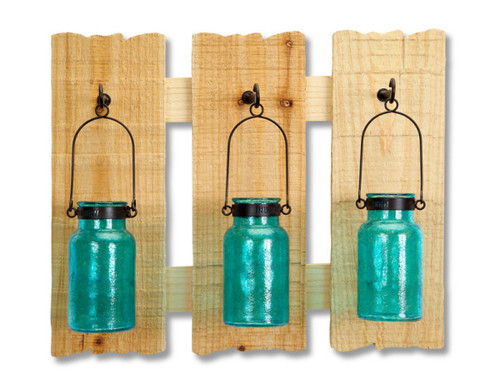 16.5" Blue and Brown Hanging Glass Jars Wall Plaque