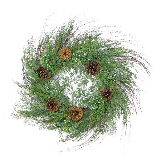 Mixed Cedar Pine Cone and Juniper Berry Artificial Christmas Wreath - 30" - Unlit