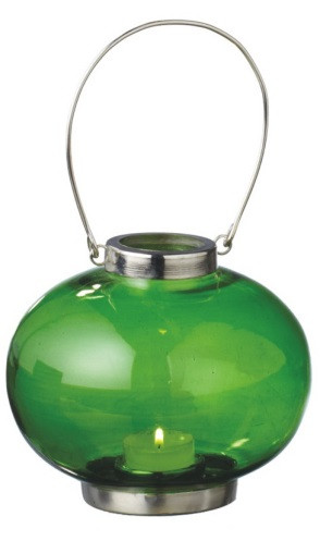 5.5" Fancy Fair Round Silver and Green Retro Glass Tea Light Candle Holder Lantern