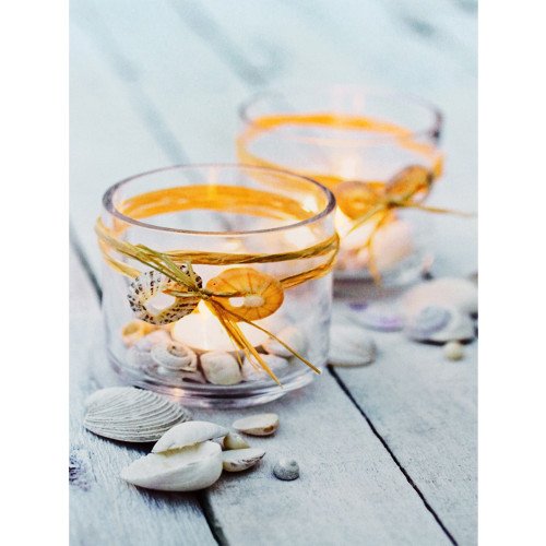 15.75" LED Flickering Seashell Beach Candles Canvas Wall Art