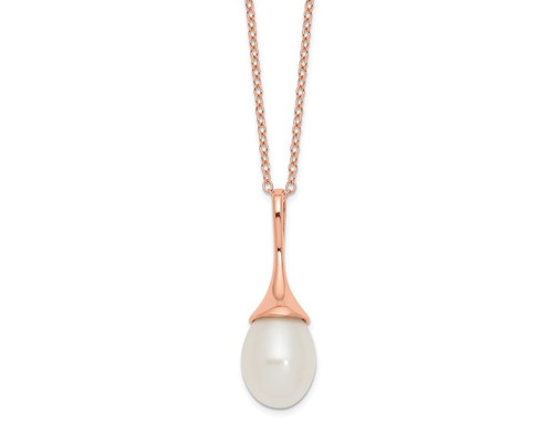 Freshwater Cultured Rice Pearl Solitaire Pendant Necklace in Rose Pink Plated Silver (11x8mm)