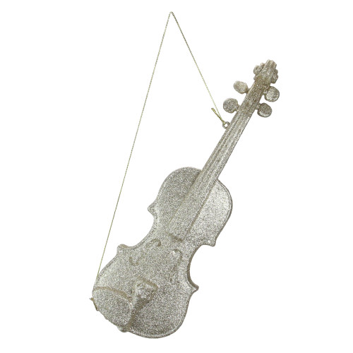 15.5" White Champagne Glittered Violin Christmas Ornament