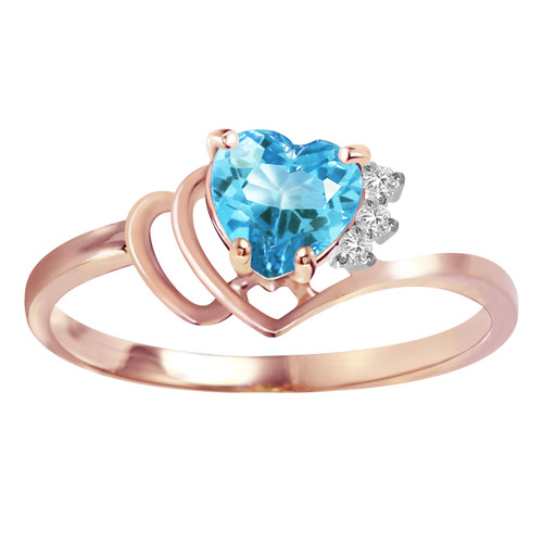 Galaxy Gold  14k Solid Rose Gold Ring with Natural Diamonds and Blue Topaz - Size 7