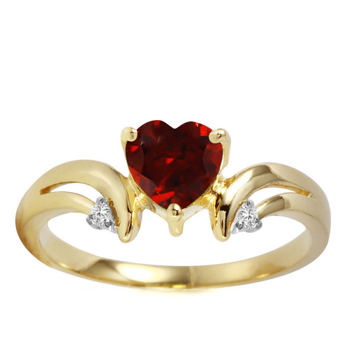 Galaxy Gold  1.26 Carat 14k Solid Gold Ring with Natural Diamonds and Heart-shaped Garnet - Size 7.5