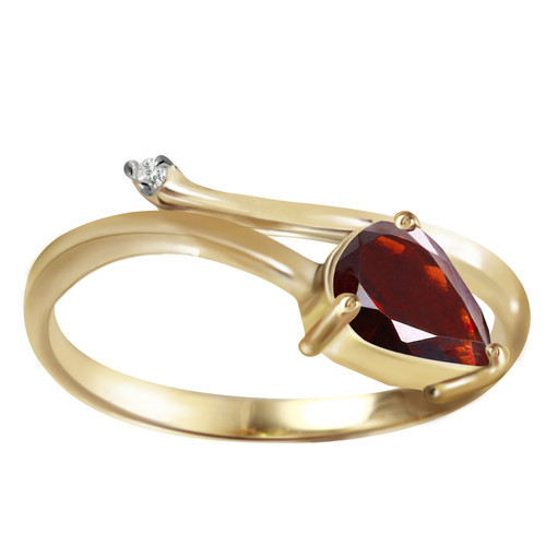 Galaxy Gold  14k Solid Gold Ring with with Natural Diamond and Pear-shaped Garnet - Size 7