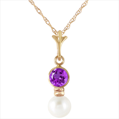 14k 24" Yellow Gold Necklace with Amethyst and Freshwater-cultured Pearl