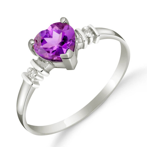 Galaxy Gold  14k White Gold Ring with Genuine Diamonds and Natural Heart-shaped Purple Amethyst - Size 7.5