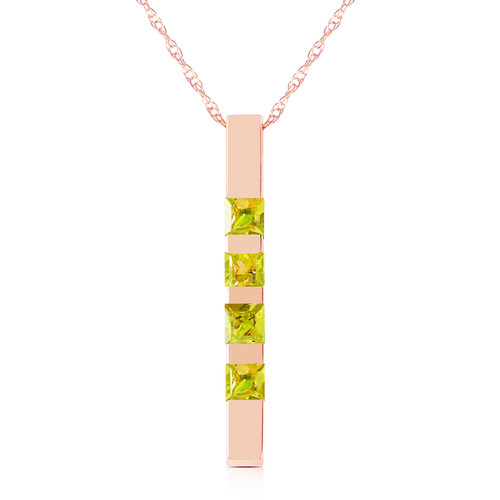 Galaxy Gold  14k Solid Yellow, White and Rose Gold Vertical Bar Necklace with 0.35 CTW Princess-cut Natural Peridot Pendant (rose-gold, 16)