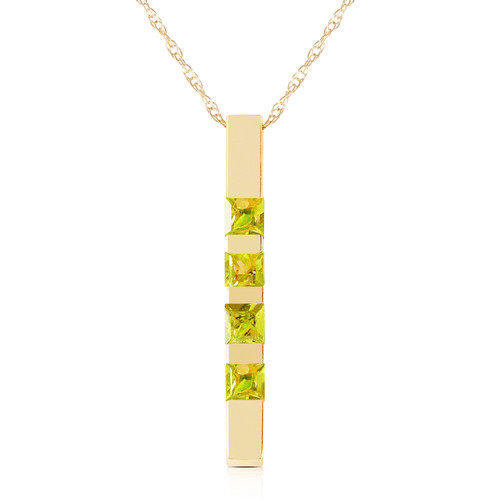 Galaxy Gold  14k Solid Yellow, White and Rose Gold Vertical Bar Necklace with 0.35 CTW Princess-cut Natural Peridot Pendant (yellow-gold, 16)