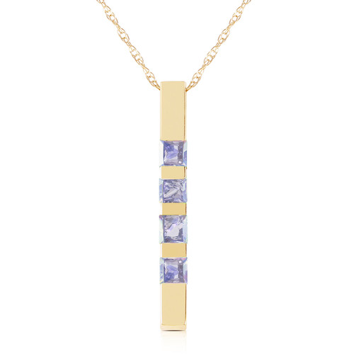 Galaxy Gold  14k Solid White Rose Yellow Gold Vertical Bar Necklace with Princess-Cut Natural Tanzanites (yellow-gold, 18)