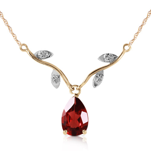 Galaxy Gold  14k Solid White Rose Yellow Gold Necklace with Genuine Diamonds and Pear Shaped Natural Garnet (yellow-gold, 18)