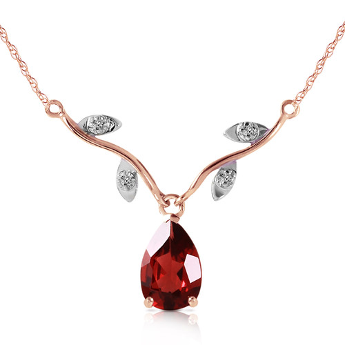 Galaxy Gold  14k Solid White Rose Yellow Gold Necklace with Genuine Diamonds and Pear Shaped Natural Garnet (rose-gold, 14k)