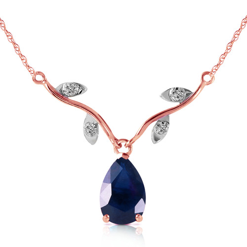 Galaxy Gold  1.52 CTW 14k 24" Solid Rose Gold Drop Necklace with Genuine Diamonds and Pear-shaped Natural Sapphire