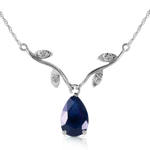Galaxy Gold  1.52 CTW 14k 24" Solid White Gold Drop Necklace with Genuine Diamonds and Pear-shaped Natural Sapphire