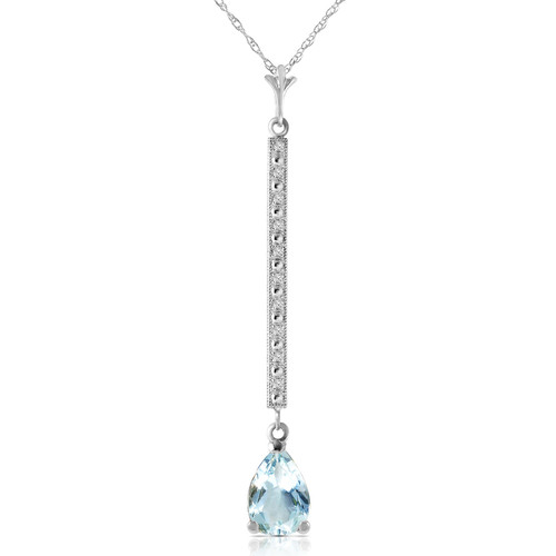 Galaxy Gold  1.8 Carat 14k 24" Solid White Gold Necklace with Natural Diamonds and Aquamarine Pendant