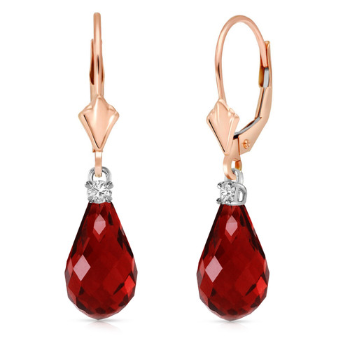 Galaxy Gold  14K Solid Yellow Rose White Gold Leverback Dangling Earrings with 4.6 Carat (ctw) Natural Diamonds and Natural Garnet Made in USA Fine Jewelry (Rose-Gold)