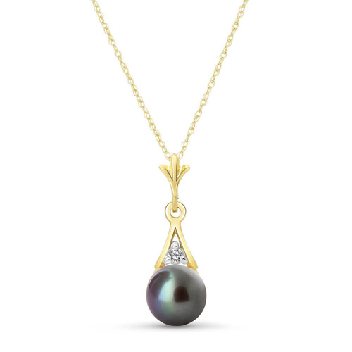 Galaxy Gold  14k 24" Yellow Gold Necklace with Diamond and Black Pearl