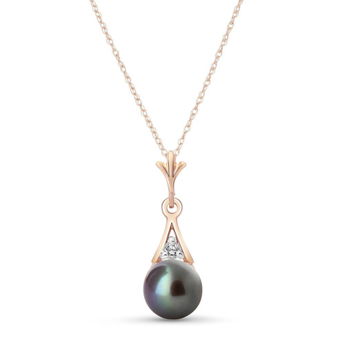 Galaxy Gold  14k 24" Rose Gold Necklace with Diamond and Black Pearl