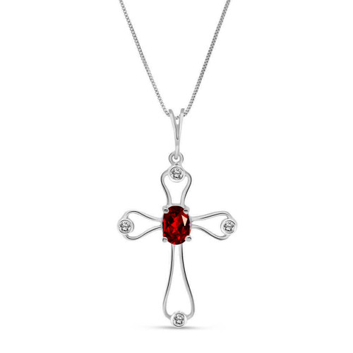 Galaxy Gold  0.57 Carat 14k White Rose Yellow Solid Gold Faith Garnet Diamond Cross Pendant Necklace 4084 (white-gold, 22)