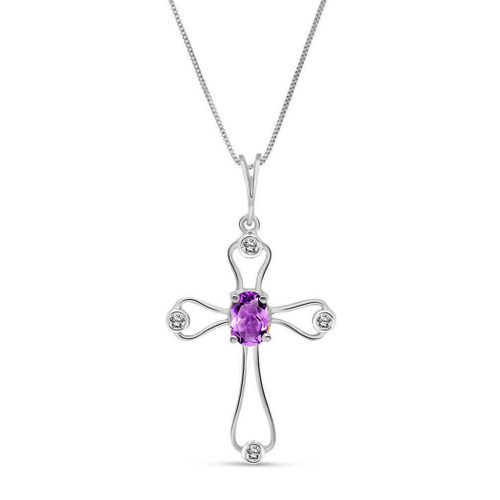 Galaxy Gold  0.57 Carat 14k White Rose Yellow Solid Gold Faith Amethyst Diamond Cross Pendant Necklace 4085 (white-gold, 22)