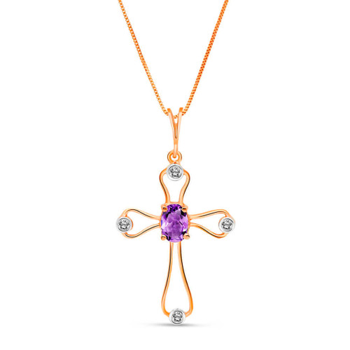 Galaxy Gold  0.57 Carat 14k White Rose Yellow Solid Gold Faith Amethyst Diamond Cross Pendant Necklace 4085 (rose-gold, 24)