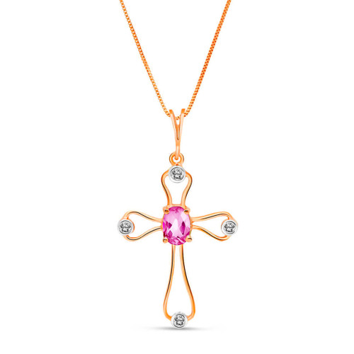 Galaxy Gold  14k Solid White Yellow Rose Gold Faith Pink Topaz Diamond Necklace with 0.57 Carat Total Weight of Gems - 4088 (rose-gold, 22)