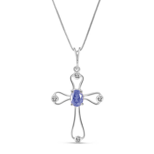 Galaxy Gold  14k Solid White Rose Yellow Gold Necklace with Tanzanite Cross Pendant 4090 (white-gold, 18)