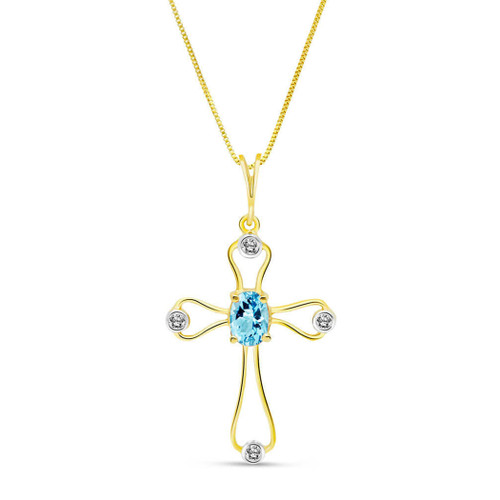 Galaxy Gold  0.57 CTW 14k White Rose Yellow Solid Gold Faith Blue Topaz Diamond Necklace 4087 (yellow-gold, 24)