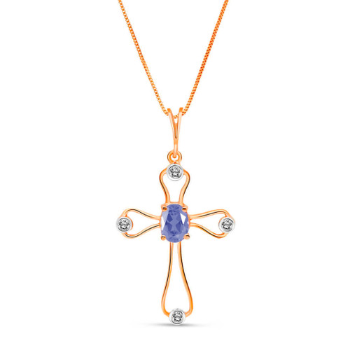 Galaxy Gold  14k Solid White Rose Yellow Gold Necklace with Tanzanite Cross Pendant 4090 (rose-gold, 14k)