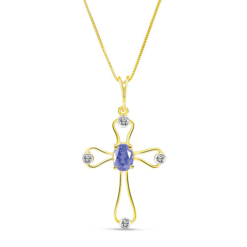 Galaxy Gold  14k Solid White Rose Yellow Gold Necklace with Tanzanite Cross Pendant 4090 (yellow-gold, 22)