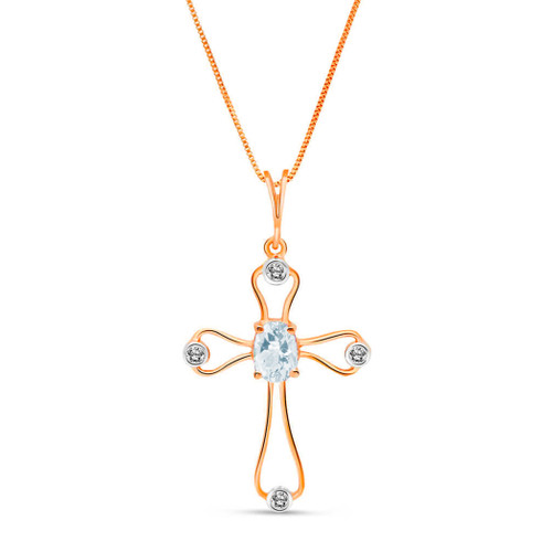 Galaxy Gold  0.57 Carat 14k Solid White Rose Yellow Gold Faith Aquamarine Diamond Necklace 4089 (Rose-Gold, 18)