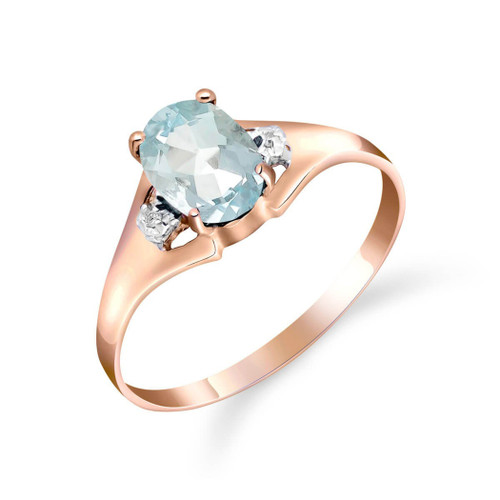 Galaxy Gold  0.76 Carat 14k Solid Rose Gold Ring with Genuine Diamonds and Natural Oval-shaped Aquamarine - Size 7