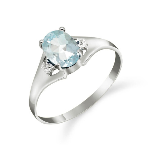 Galaxy Gold  0.76 Carat 14k Solid White Gold Ring with Genuine Diamonds and Natural Oval-shaped Aquamarine - Size 8