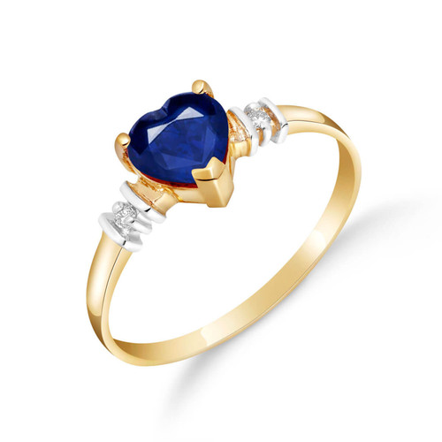 Galaxy Gold  1.03 Carat 14k Solid Gold Ring with Genuine Diamonds and Natural Heart-shaped Sapphire - Size 7.5