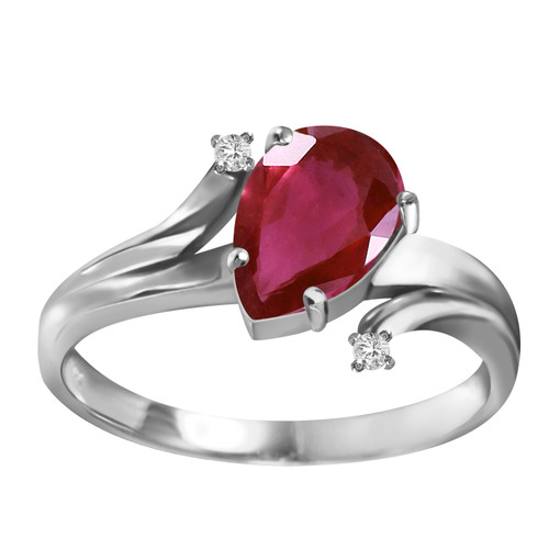 Galaxy Gold  1.51 ct 14k Solid White Gold Ring Diamonds Pear-Shaped Ruby - Size 7