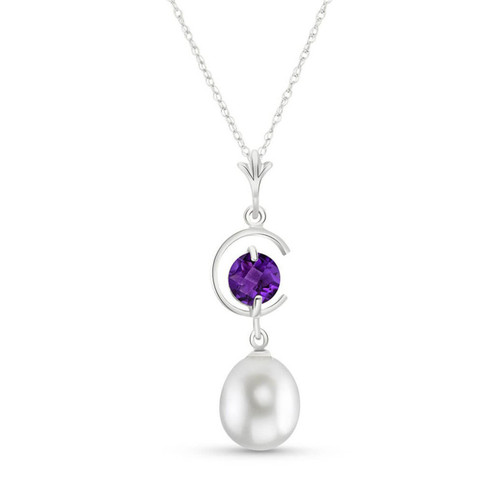 Galaxy Gold  14k 24" White Gold Necklace with Natural Pearl and Amethyst