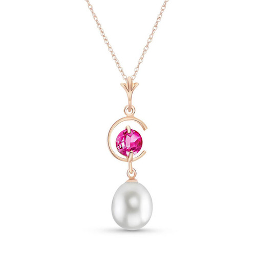 Galaxy Gold  14k 24" Rose Gold Necklace with Natural Pearl and Pink Topaz