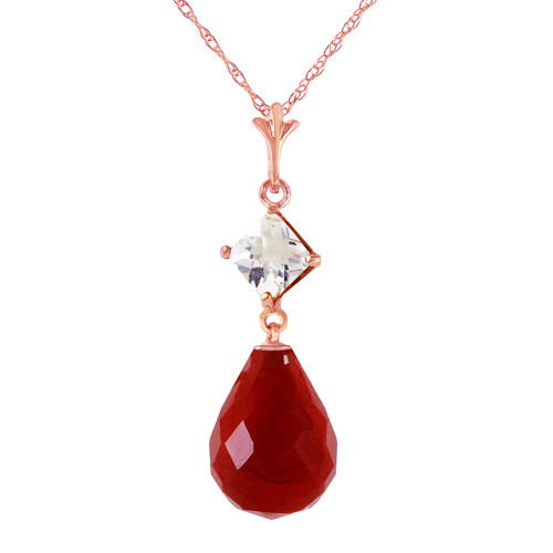 Galaxy Gold  9.3 CTW 14k 16" Solid Rose Gold Necklace Dyed Briolette Ruby White Topaz Pendant