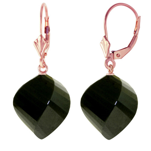 31 CTW 14k Solid Rose Gold Leverback Earrings Twisted Briolette Black Spinel