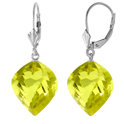 21.5 CTW 14k Solid White Gold Dangle Earrings with Twisted Spiral Natural Lemon Quartz Drops