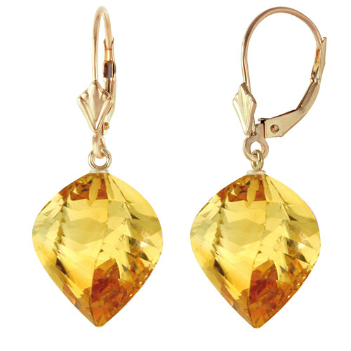 23.5 CTW 14k Solid Gold Leverback Earrings Twisted Briolette Citrine