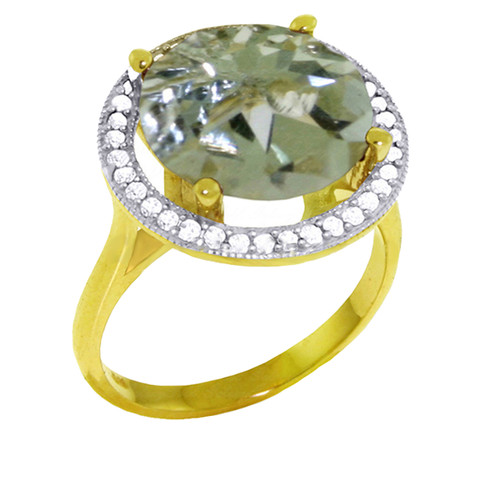 Galaxy Gold  14k Yellow Gold Ring with Natural Diamonds and Green Amethyst - Size 7.5
