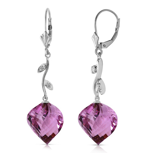Galaxy Gold  14k White Gold Leverback Earrings with Diamonds and Briolette Twisted Amethysts