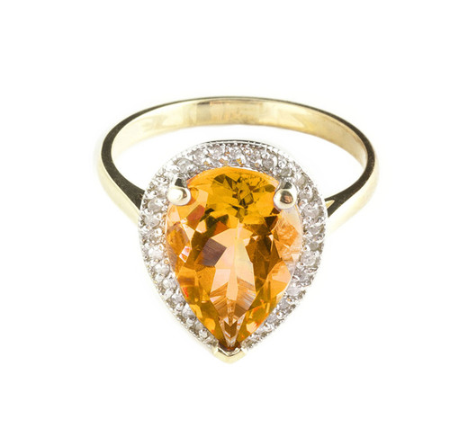 Galaxy Gold  14k Yellow Gold Teardrop Citrine and Diamond Ring - Size 7.0