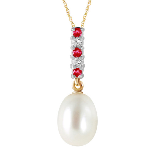 Galaxy Gold  4.15 ct 14k 22" Solid Gold Necklace Diamond, Ruby Freshwater-Cultured Briolette Pearl