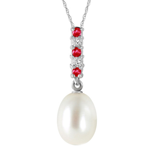 Galaxy Gold  4.15 ct 14k 24" White Gold Necklace Diamond, Ruby Freshwater-Cultured Briolette Pearl