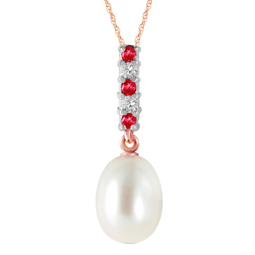 Galaxy Gold  4.15 ct 14k 16" Rose Gold Necklace Diamond, Ruby Freshwater-Cultured Briolette Pearl