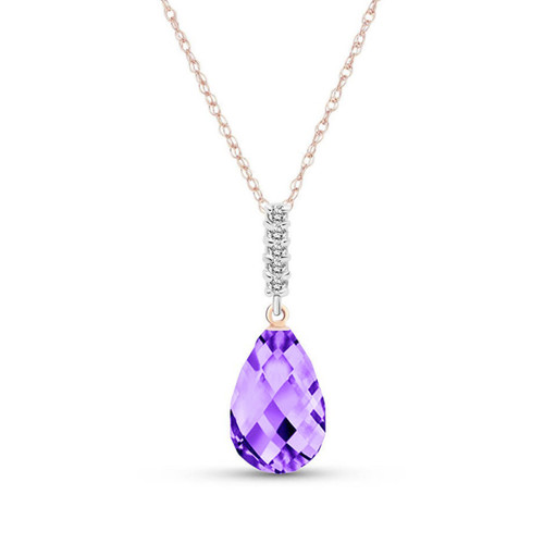 Galaxy Gold  14k 24" Rose Gold Necklace with Diamond and Briolette Drop Amethyst