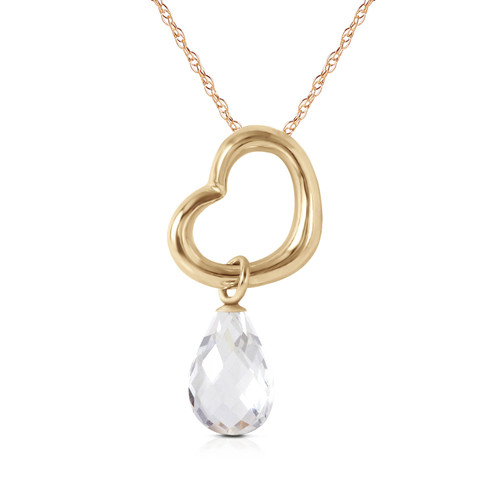 Galaxy Gold  14k 20" Yellow Gold Open Heart with Genuine White Topaz Drop Pendant Necklace